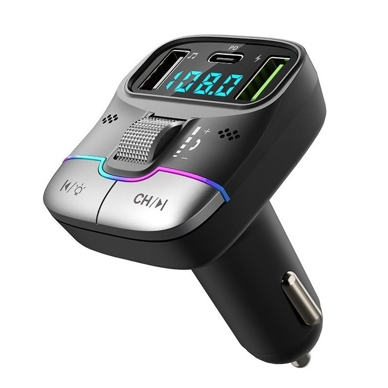GXYKIT 2023 GZ01 FM Metal Roller Wheel Pd 25w Handsfree Bluetooth 5.4 Car Kit Dual Usb Car Charger Mp3 Player Fm Transmitter
